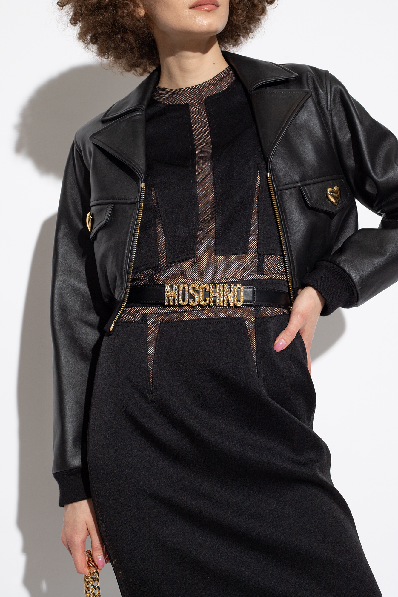 Moschino black leather store dress